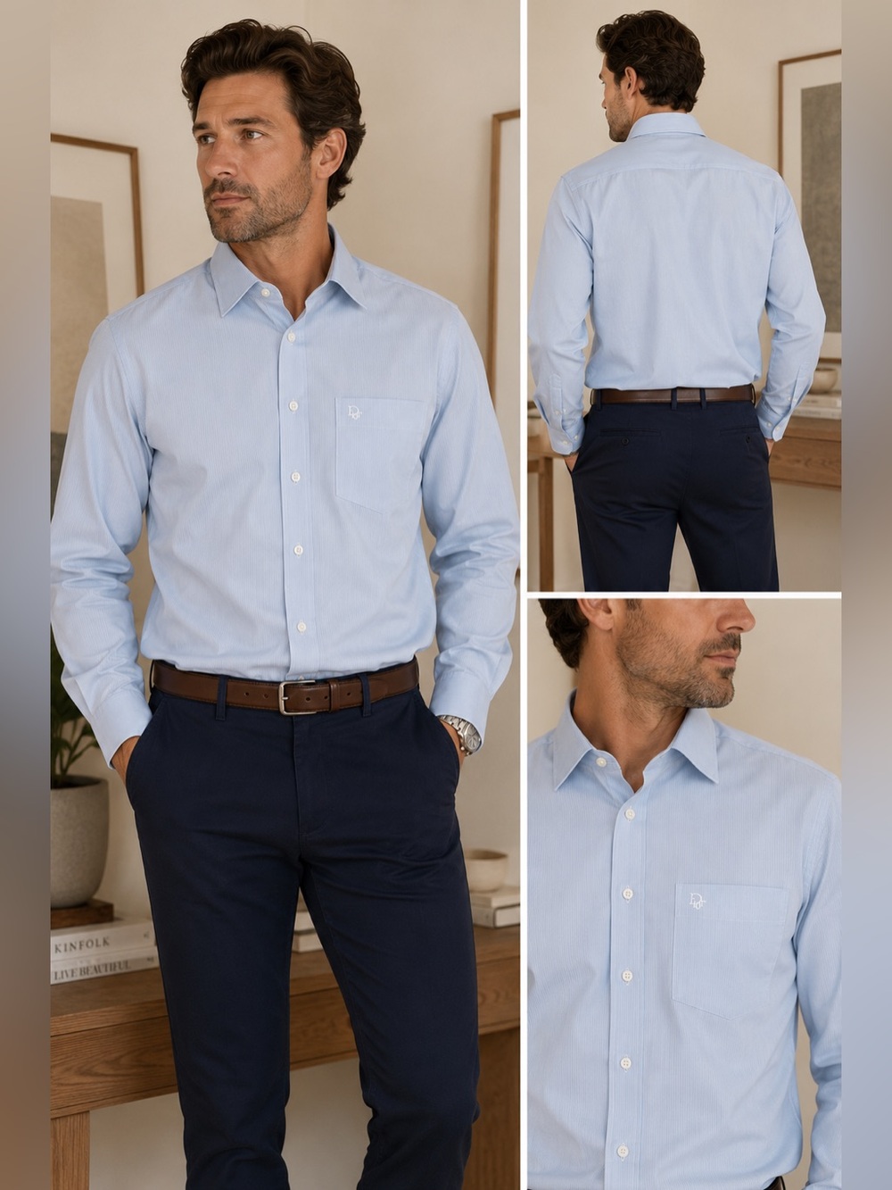 Classic vintage Christian Dior Chemises dress shirt in a soft light blue with a